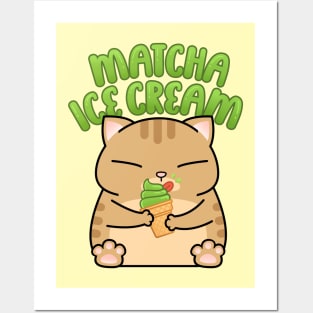 Chubby Cat Matcha Ice Cream Posters and Art